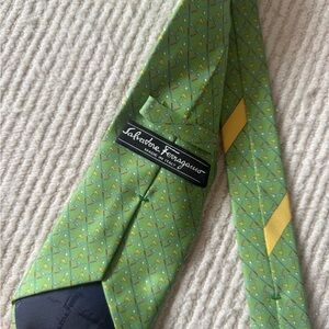 Salvatore Ferragamo Green and Yellow Patterned Tie
